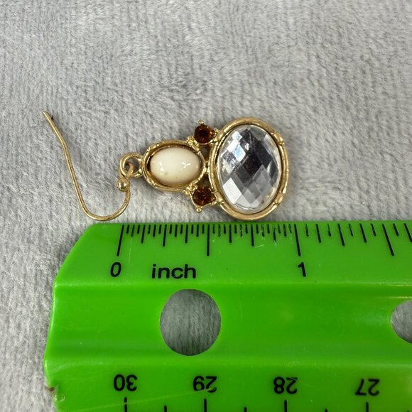 Gold-Tone Dangle Earrings With Faceted Clear & Cream Stones Pierced Womens - Picture 8 of 13